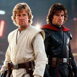 luke skywalker and anakin skywalker standing proudly shoulder to shoulder ultra realistic, lens flare, atmosphere, glow, detailed, intricate, full of colour, cinematic lighting, trending on artstation, 4 k, hyperrealistic, focused, extreme details, unreal engine 5, cinematic, masterpiece, ultra realistic, hyper realistic, highly detailed, sharp focus, digital art