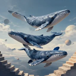 flying whales over the skies of tuscany, stairs and planets, hyper detailed, digital art, trending in artstation, cinematic lighting, studio quality, smooth render, unreal engine 5 rendered, octane rendered, art style by klimt and nixeu and ian sprigger and wlop and krenz cushart.