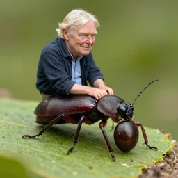 david attenborough riding a stick insect