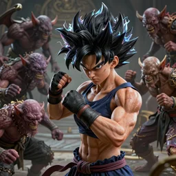 fistfight, warrior girl, muscular girl, wild spiky black saiyan hair, long spiky hair, electrified hair, fistfighting demons, goblins, ultra realistic, intricate details, highly detailed, subsurface scattering, photorealistic, octane render, 8 k, art by artgerm, greg rutkowski, magali villeneuve, alphonse mucha