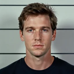 Mugshot Portrait of Christopher Reeves, taken in the 1970s, photo taken on a 1970s polaroid camera, grainy, real life, hyperrealistic, ultra realistic, realistic, highly detailed, epic, HD quality, 8k resolution, body and headshot, film still, front facing, front view, headshot and bodyshot, detailed face, very detailed face