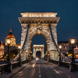 detailed ultrarealistic photography of cyberpunk neon streetlights baroque budapest street chainbridge, cinematic, full shot, ian miller, wayne barlowe, beksinski, giger, greg rutkowski