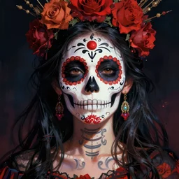 illustration of a sugar skull day of the dead girl, art by naoto hattori