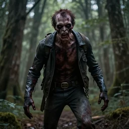 a zombie superhero in a scary forest, 8 k, shallow depth of field, 8 k, ultra high detail, concept art,
