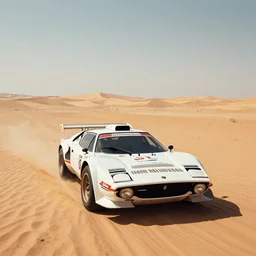 Lancia Stratos Rally car racing in a desert, landscape, center composition, cinematic, LINELESS ART, rendered by simon stålenhag, rendered by Beeple, Makoto Shinkai, syd meade, environment concept, digital art, unreal engine, 3 point perspective, WLOP, trending on artstation, low level, 4K UHD image, octane render,