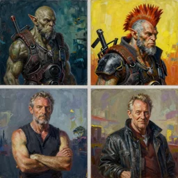 cyberpunk orcs, rule of thirds, cinematic lighting, by chuck close, by norman rockwell, hyperrealistic photorealism acrylic on canvas, hyper detailed, mohawk.