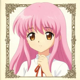 cute anime girl, pink hair, scan of codex seraphinianus