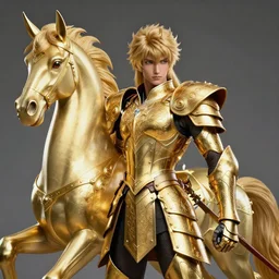ultra detailed 4K portrait of Pegasus Seiya wearing intrincate golden armor by Edgar Maxence and Ross Tran