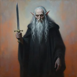 painting of elder lich holding a ceremonial dagger, by zdzislaw beksinski, by dariusz zawadzki, by john jude palencar, by micheal whelan, gothic, surrealism, cosmic horror, lovecraftian, cold hue's, warm tone gradient background, concept art, beautiful composition
