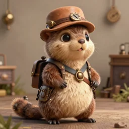 anthropomorphic steampunk weasel, detailed, 3d render, 4k, pixar