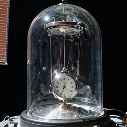 a torsion pendulum clock in its glass dome on the international space station