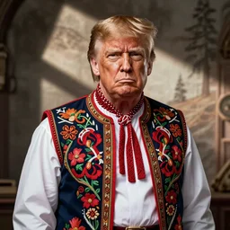 angry Donald trump in Russian folk clothes, Russian folk art