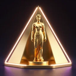 gold statue, pyramid, neon lighting, tumblr, 3 d render, 8 k, octane render, cycles render, unreal engine