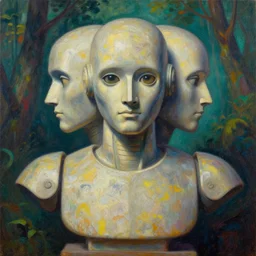 holy young battle robot award winning, portrait bust symmetry faded lsd colors forest background tim hildebrandt wayne barlowe bruce pennington donato giancola larry elmore masterpiece trending on artstation cinematic composition beautiful lighting hyper detailed!!! 8 k oil on canvas