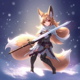 a fox warrior princess holding a sword, snow, backlighting, trending on artstation, digital art, by kawacy, furry art