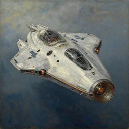 An oil painting of a futuristic spaceship by Rembrandt; beautiful!!!!!!!!!!