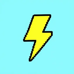 pixel art, lightning bolt icon, minimalist, yellow, cyan