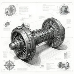 a blueprint diagram of a wormhole generator, intricate illustration, ultra detailed, detailed plans and notes, sketches, technopunk, darksynth, 8 k, unreal engine 5, by tsutomu nihei