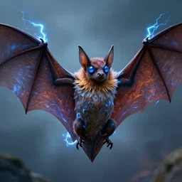 a giant bat with electricity coming out of it's wings with blue eyes
