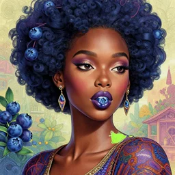 the portrait of a blueberry that resembles an absurdly beautiful, graceful, elegant, sophisticated black girl, an ultrafine hyperdetailed illustration by kim jung gi, irakli nadar, intricate linework, bright colors, octopath traveler, final fantasy, unreal engine 5 highly rendered, global illumination, radiant light, detailed and intricate environment