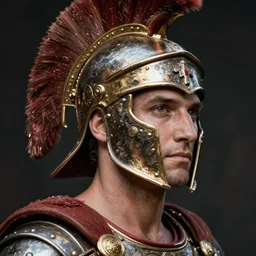 close - up portrait athenian warrior with helmet and armor, photograph by edward weston