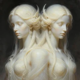 stunning twin goddesses of ghost portrait, translucent, ivory, putrid, fantasy, intricate, elegant, highly detailed, digital painting, artstation, concept art, smooth, sharp focus, illustration, art by afshar petros and krenz cushart and artem demura and tony sandoval