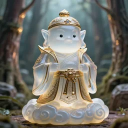 cartoon guardian spirit of the cloud forests. translucent resin sculpture, backlighting, depth of field, 4 k, metallic filigree details, g rated 7 8 7 4 3 6 6