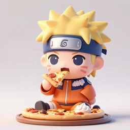 A ultra detailed render of a chibi style Naruto eating pizza adorable, cute, Portrait Lighting, trending on ArtStation, octane render, cinema4d, Zbrush, funkopop