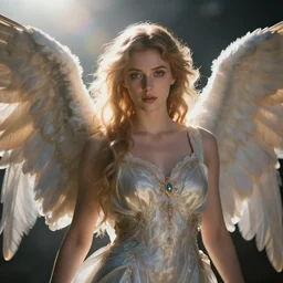 portrait art of female angel, art by alessio albi 8 k ultra realistic, angel wings, lens flare, atmosphere, glow, detailed, intricate, full of colour, cinematic lighting, trending on artstation, 4 k, hyperrealistic, focused, extreme details, unreal engine 5, masterpiece