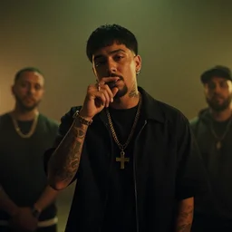 a cinematic film still of a soundcloud rapper