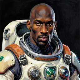a beautiful ukiyo painting of celtics kevin garnett as a timepunk battle space pilot, wearing space techwear, detailed close up portrait, intricate complexity, concept art, by takato yamamoto, wlop, krenz cushart. cinematic dramatic atmosphere, sharp focus, digital full likeness art. center frame
