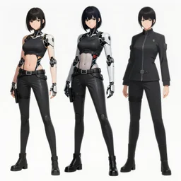 individual character design art, cyborg female assassin character, by shigeto koyama and yusuke kozaki and joji morikawa