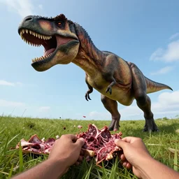 gopro photo first person perspective of being eaten by tyrannosaurus large theropod dinosaur