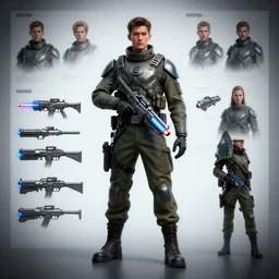futuristic dystopian regime soldier, plasma gun, character sheet, concept design, contrast, hot toys, kim jung gi, greg rutkowski, zabrocki, karlkka, jayison devadas, trending on artstation, 8 k, ultra wide angle, pincushion lens effect