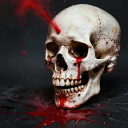 skull pouring out blood, spray paint