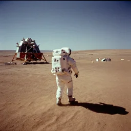an astronaut walking around on the surface of mars from starship, grainy, blurry, wide angle photograph