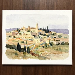 small centered on watercolor paper, paint brush strokes, abstract watercolor painting of ancient bethlehem plains, cinematic light, national romanticism by hans dahl, by jesper ejsing, by anders zorn, by greg rutkowski, by greg manchess, by tyler edlin
