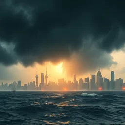 there is a storm heading our way all your cities will sink into the ocean, realistic, hdr, hdd, 8 k