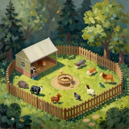 outdoor petting zoo with little creatures by shaun tan, isometric, oil on canvas by edward hopper,