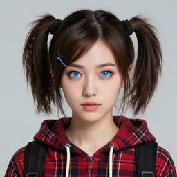 highly detailed portrait of a sewer punk lady student, blue eyes, tartan hoody, ringlet hair by atey ghailan, by greg rutkowski, by greg tocchini, by james gilleard, by joe fenton, by kaethe butcher, gradient pink, brown, light blue and white color scheme, grunge aesthetic!!! ( ( graffiti tag wall background ) )