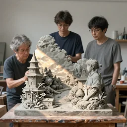 sculptor's workshop, detailed, cory loftis, james gilleard, atey ghailan, makoto shinkai, goro fujita, studio ghibli, rim light, exquisite lighting, clear focus, very coherent, plain background, soft painting