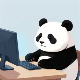 a panda playing video games on a computer, digital art