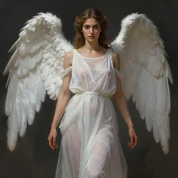 a female angel of mercy wearing see through white long dress, olive skinned, sumerian, d & d, highly detailed, digital painting, artstation, concept art, sharp focus, illustration, cinematic lighting, art by artgerm and greg rutkowski and alphonse mucha