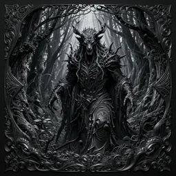 massive scale, super detailed, ring wraith, gloomy, dark, emotional fantasy illustration, insanely detailed, in a deep forest, intricate, plastic surface, matte painting, unreal engine, black paper, intricate and black and silver line work, god rays