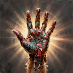 a drawing of a turkey in the shape of a normal human hand, by mitch hedberg