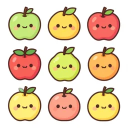 a set of kawaii fruits isolated on white background, stylized, cartoon, cute, vector graphics, trending on pinterest, featured on artsation, high quality,