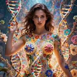 the most perfect individual person in the world, high beauty vine, artstation, ample lighting, flower mosaic, dna, intense fantasy