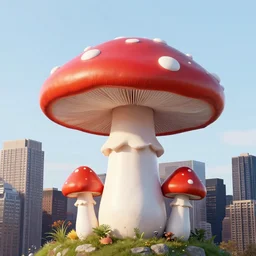 a building of the shape of an amanita muscaria in the New York City skyline