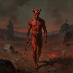 male devil walks through hell, male,man,landscape,environment, by Ilse Gort, Olya Bossak, artstation