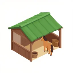 horse stable with green roof, isometric game asset, artstation